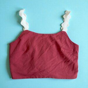 PRETTY GARDEN Rose Pink White Curvy Strap Crop Top Size Small